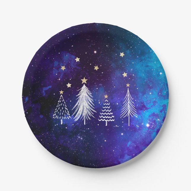 Christmas Sky, Blue, White, Stars, Party Paper Pl. Pappteller (Vorderseite)