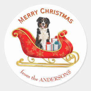 Christmas Sleigh Bernese Mountain Dog Runder Aufkleber