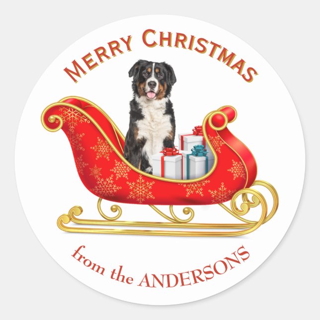 Christmas Sleigh Bernese Mountain Dog Runder Aufkleber (Vorderseite)