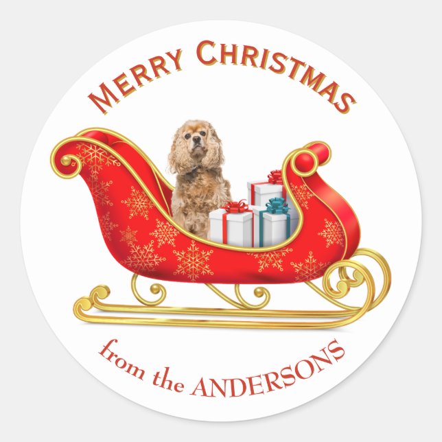 Christmas Sleigh Buff Cocker Spaniel Dog Runder Aufkleber (Vorderseite)