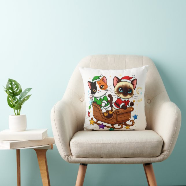 Christmas Sleigh Cats! Kissen (Stuhl )