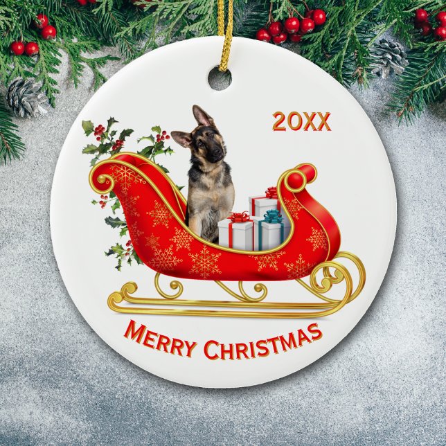 Christmas Sleigh German Shepherd Dog Keramik Ornament (Von Creator hochgeladen)