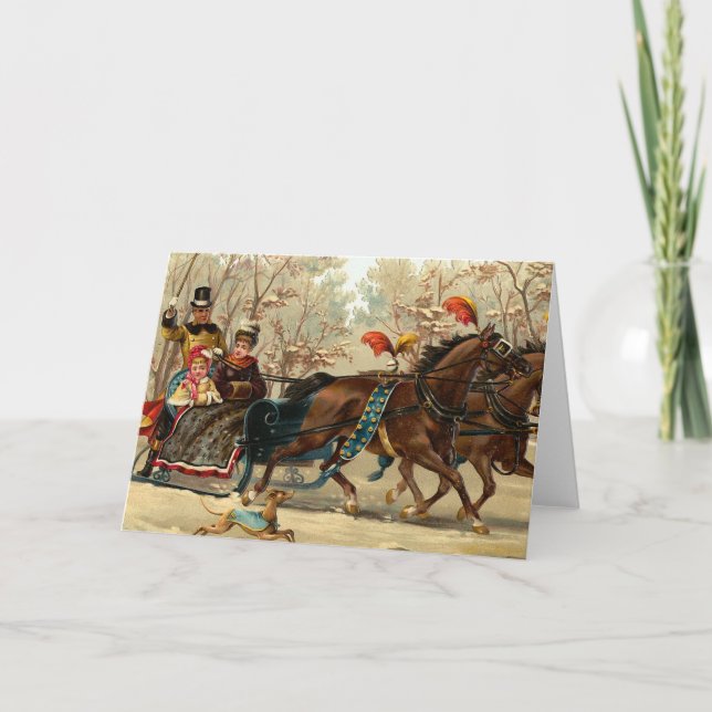"Christmas Sleigh Ride" Feiertagskarte (Vorderseite)