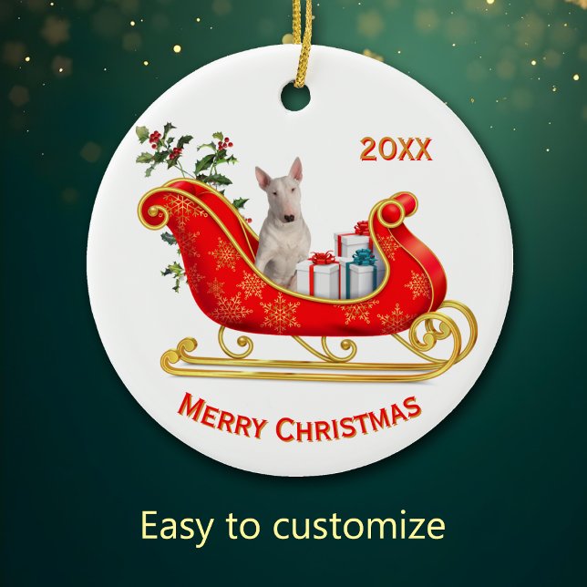 Christmas Sleigh White Bull Terrier Dog Keramik Ornament (Von Creator hochgeladen)