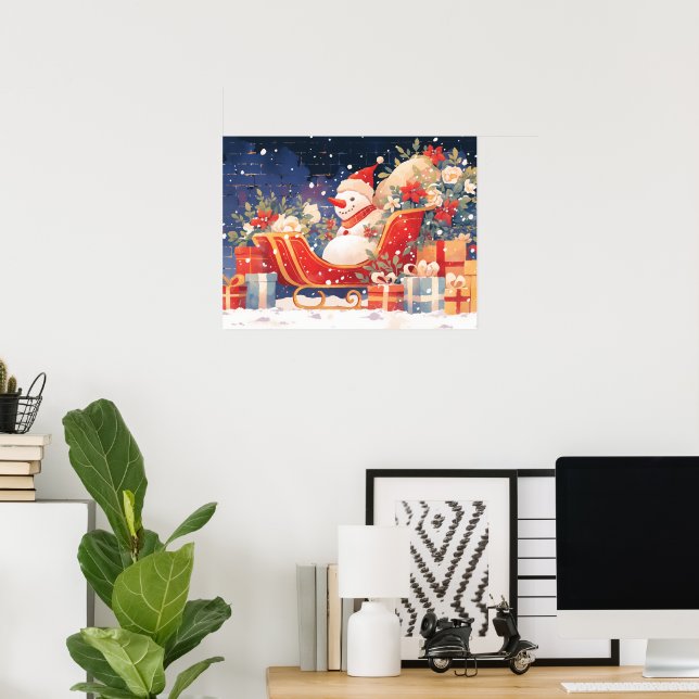 Christmas Sleigh with Gifts and Snowman Poster (Heimbüro)