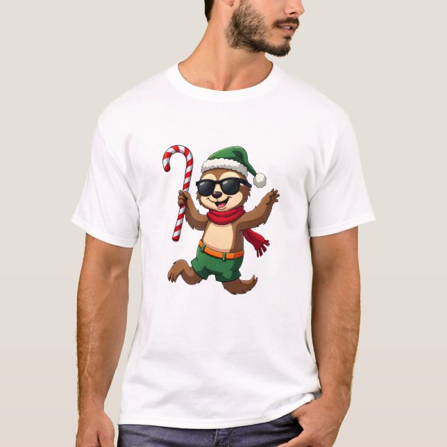 Christmas Sloth Elf Peppermint Candy Cane Shirt Gi (Vorderseite)