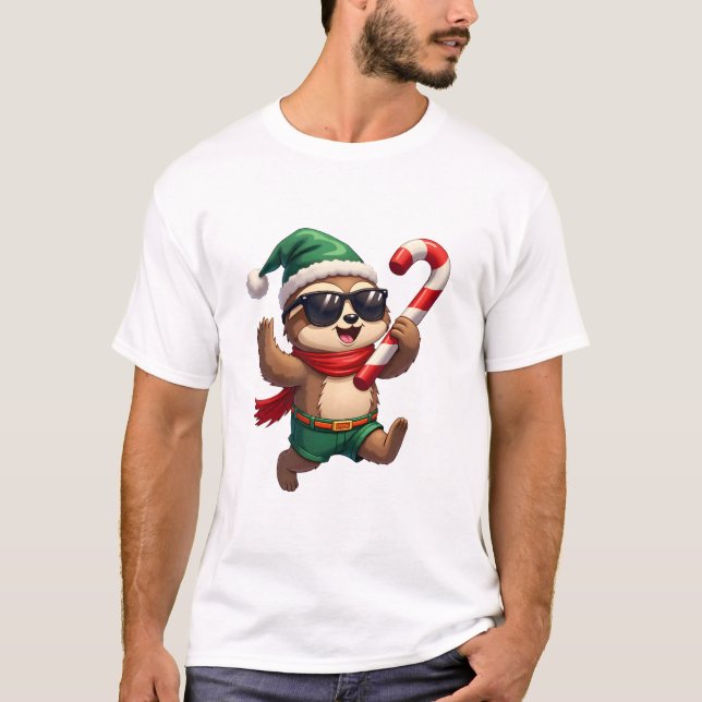 Christmas Sloth Elf Peppermint Candy Cane Shirt Gi (Vorderseite)