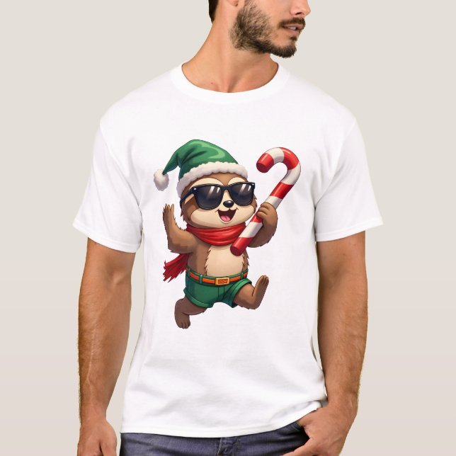Christmas Sloth Elf Peppermint Candy Cane Shirt Gi (Vorderseite)