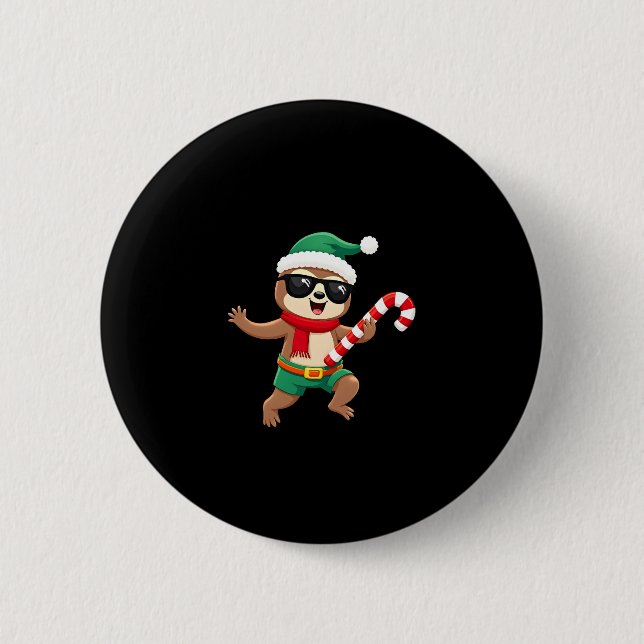 Christmas Sloth Elf Peppermint Candy Cane Shirt Gi Button (Vorderseite)