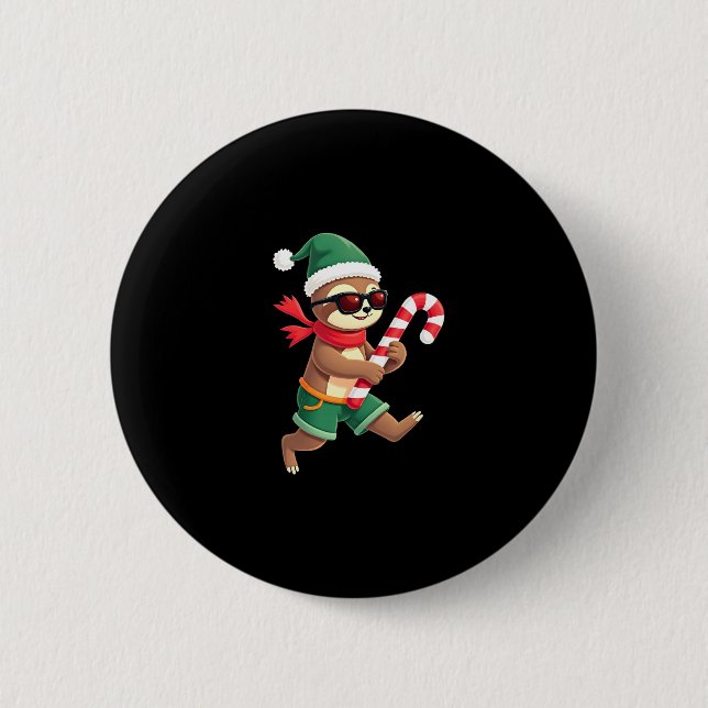Christmas Sloth Elf Peppermint Candy Cane Shirt Gi Button (Vorderseite)