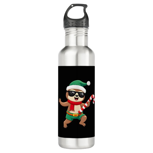 Christmas Sloth Elf Peppermint Candy Cane Shirt Gi Edelstahlflasche (Vorderseite)