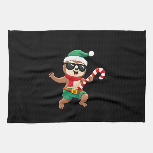Christmas Sloth Elf Peppermint Candy Cane Shirt Gi Geschirrtuch (Horizontal)