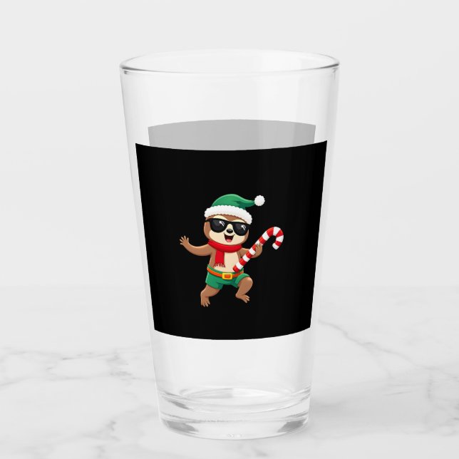 Christmas Sloth Elf Peppermint Candy Cane Shirt Gi Glas (Vorderseite)