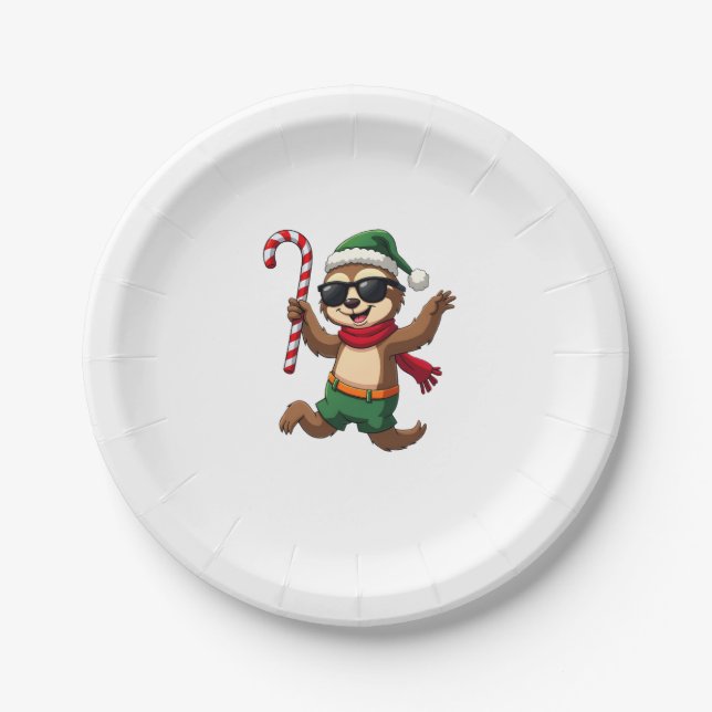 Christmas Sloth Elf Peppermint Candy Cane Shirt Gi Pappteller (Vorderseite)