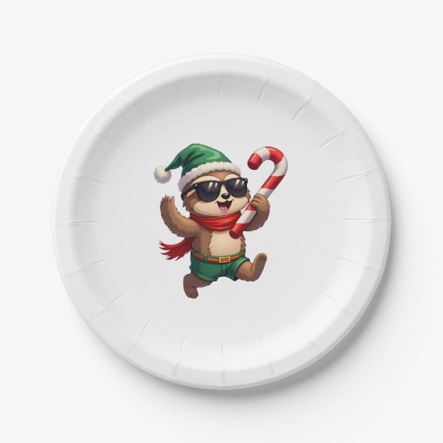 Christmas Sloth Elf Peppermint Candy Cane Shirt Gi Pappteller (Vorderseite)