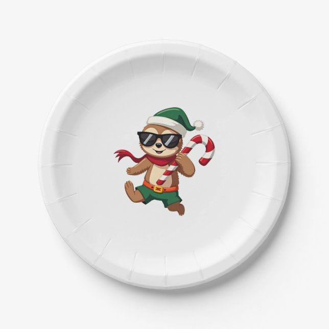Christmas Sloth Elf Peppermint Candy Cane Shirt Gi Pappteller (Vorderseite)