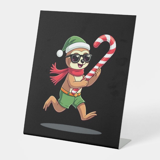 Christmas Sloth Elf Peppermint Candy Cane Shirt Gi Sockelschild (Vorderseite)