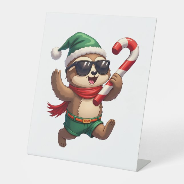 Christmas Sloth Elf Peppermint Candy Cane Shirt Gi Sockelschild (Vorderseite)