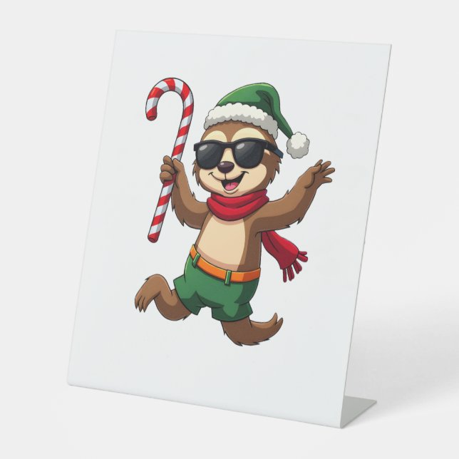 Christmas Sloth Elf Peppermint Candy Cane Shirt Gi Sockelschild (Vorderseite)