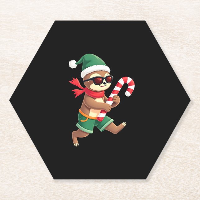 Christmas Sloth Elf Peppermint Candy Cane Shirt Gi Untersetzer (Vorderseite)