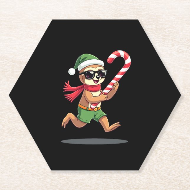 Christmas Sloth Elf Peppermint Candy Cane Shirt Gi Untersetzer (Vorderseite)