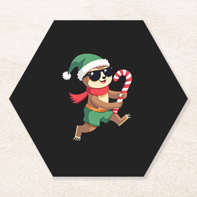 Christmas Sloth Elf Peppermint Candy Cane Shirt Gi Untersetzer (Vorderseite)
