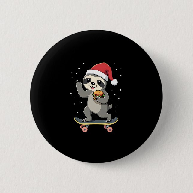 CHRISTMAS SLOTH Funny Christmas Skateboard Sloth ( Button (Vorderseite)