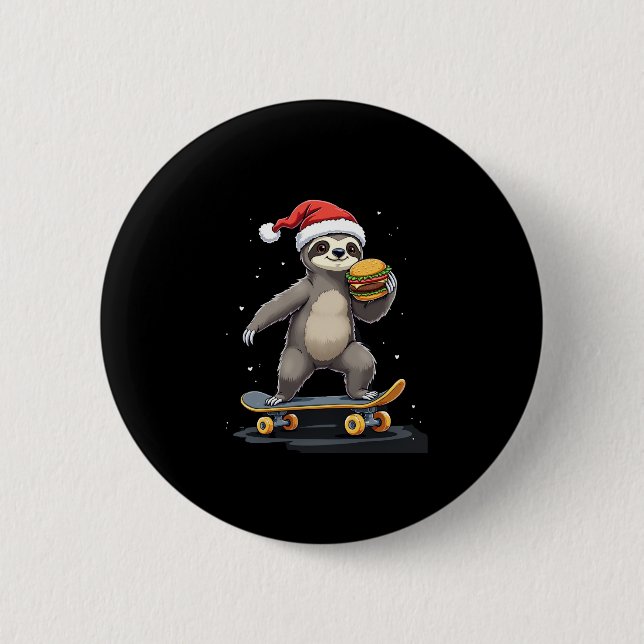 CHRISTMAS SLOTH Funny Christmas Skateboard Sloth Button (Vorderseite)