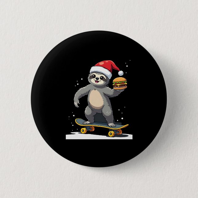 CHRISTMAS SLOTH Funny Christmas Skateboard Sloth ( Button (Vorderseite)