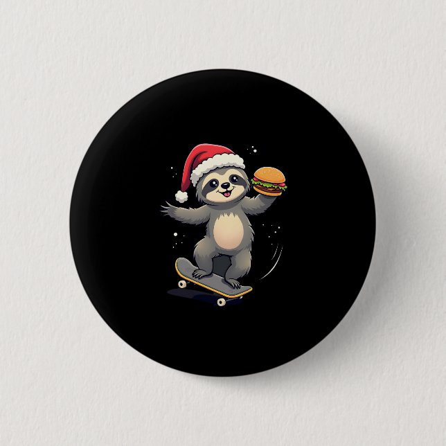 CHRISTMAS SLOTH Funny Christmas Skateboard Sloth ( Button (Vorderseite)