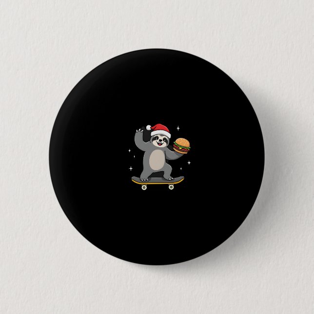 CHRISTMAS SLOTH Funny Christmas Skateboard Sloth ( Button (Vorderseite)