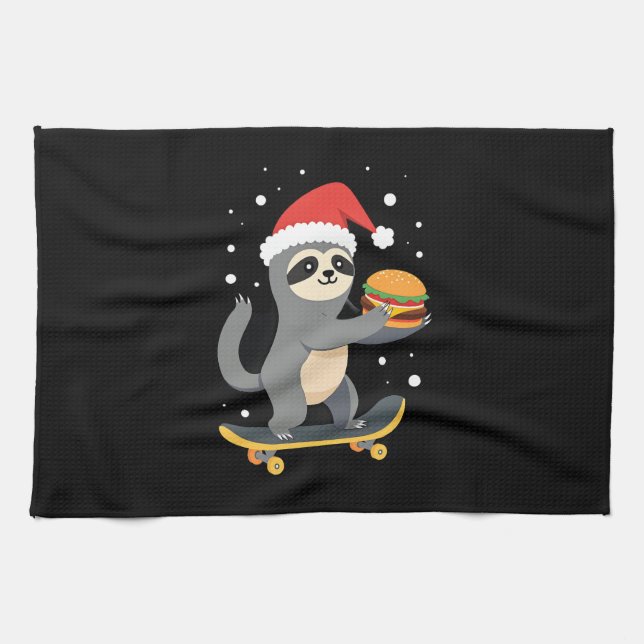 CHRISTMAS SLOTH Funny Christmas Skateboard Sloth ( Geschirrtuch (Horizontal)
