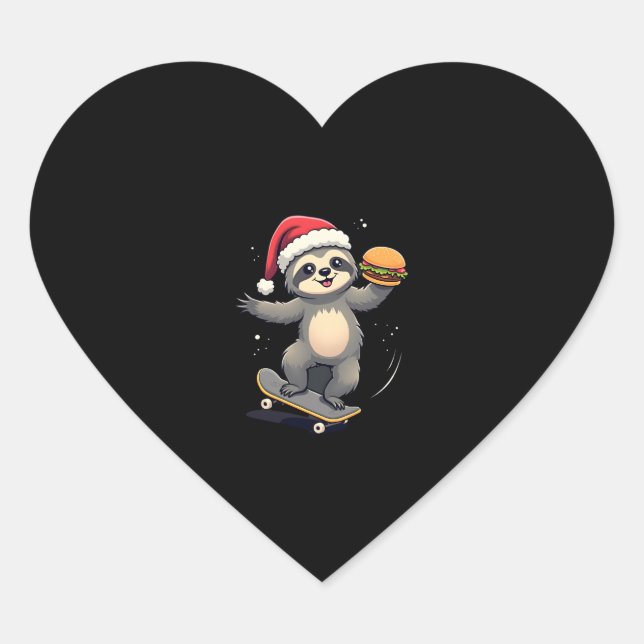 CHRISTMAS SLOTH Funny Christmas Skateboard Sloth ( Herz-Aufkleber (Vorderseite)