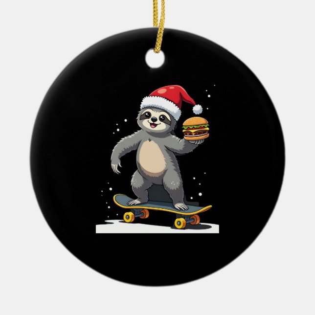 CHRISTMAS SLOTH Funny Christmas Skateboard Sloth ( Keramik Ornament (Vorne)
