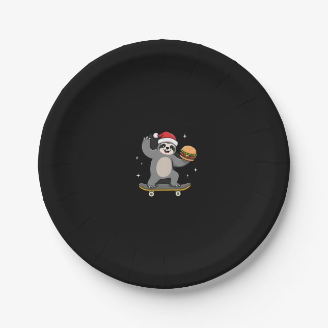 CHRISTMAS SLOTH Funny Christmas Skateboard Sloth ( Pappteller (Vorderseite)
