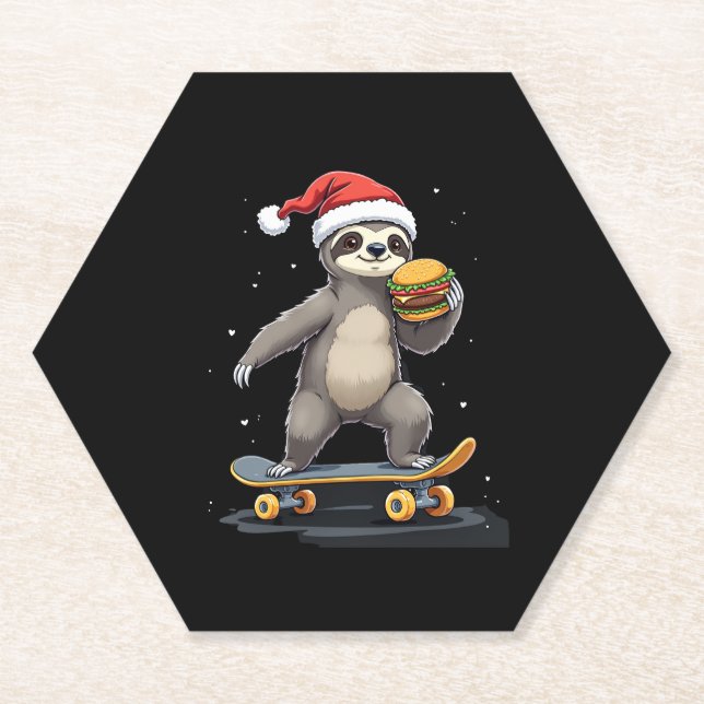 CHRISTMAS SLOTH Funny Christmas Skateboard Sloth Untersetzer (Vorderseite)