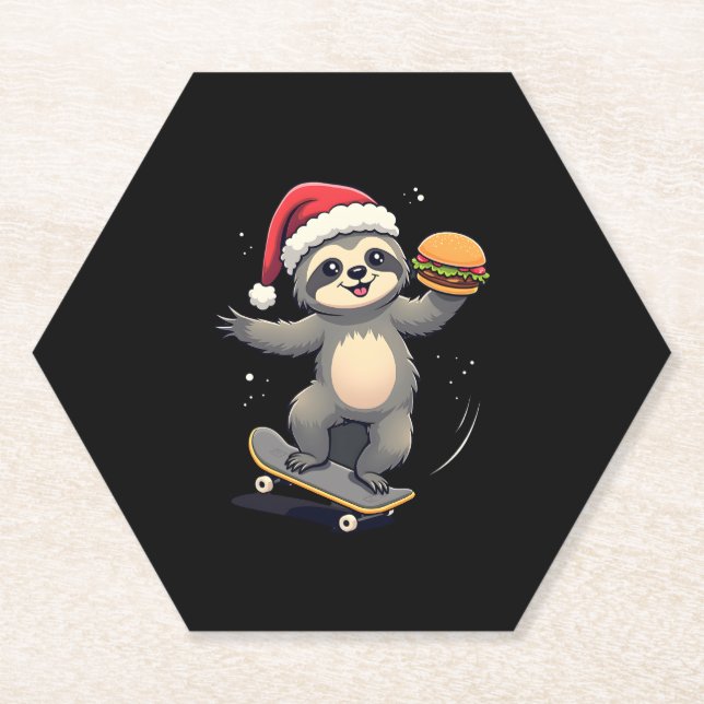 CHRISTMAS SLOTH Funny Christmas Skateboard Sloth ( Untersetzer (Vorderseite)