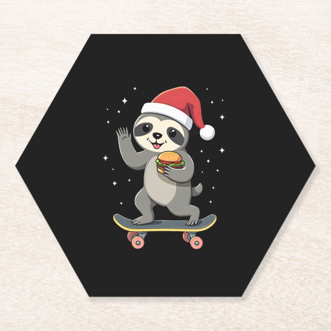 CHRISTMAS SLOTH Funny Christmas Skateboard Sloth ( Untersetzer (Vorderseite)