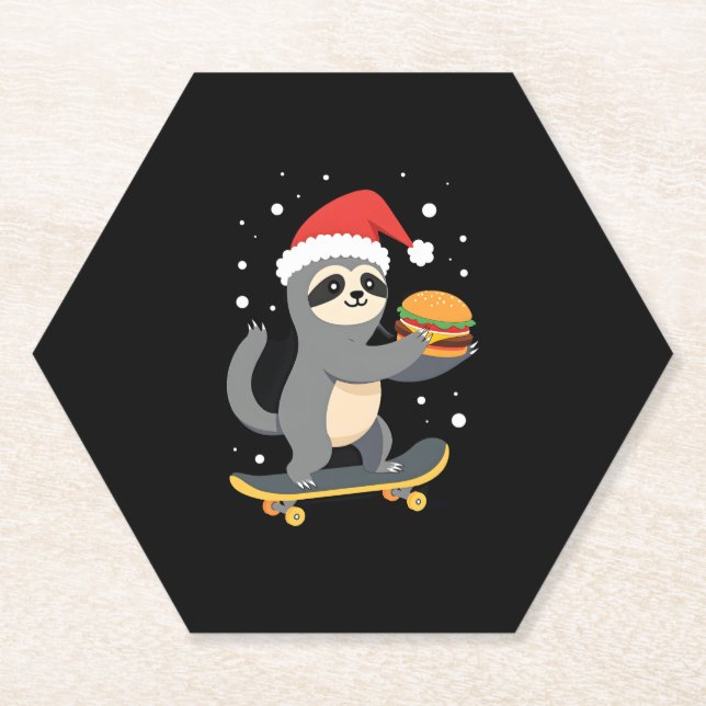 CHRISTMAS SLOTH Funny Christmas Skateboard Sloth ( Untersetzer (Vorderseite)