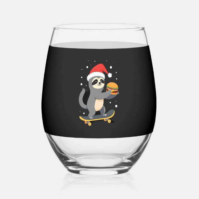 CHRISTMAS SLOTH Funny Christmas Skateboard Sloth ( Weinglas Ohne Stiel (Vorderseite)