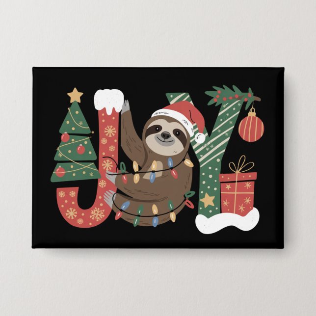 Christmas Sloth Holiday Tree Gifts Joy Cute Funny Button (Vorderseite)