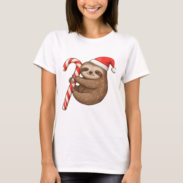 Christmas Sloth Hugging Candy Cane Classic T-Shirt (Vorderseite)