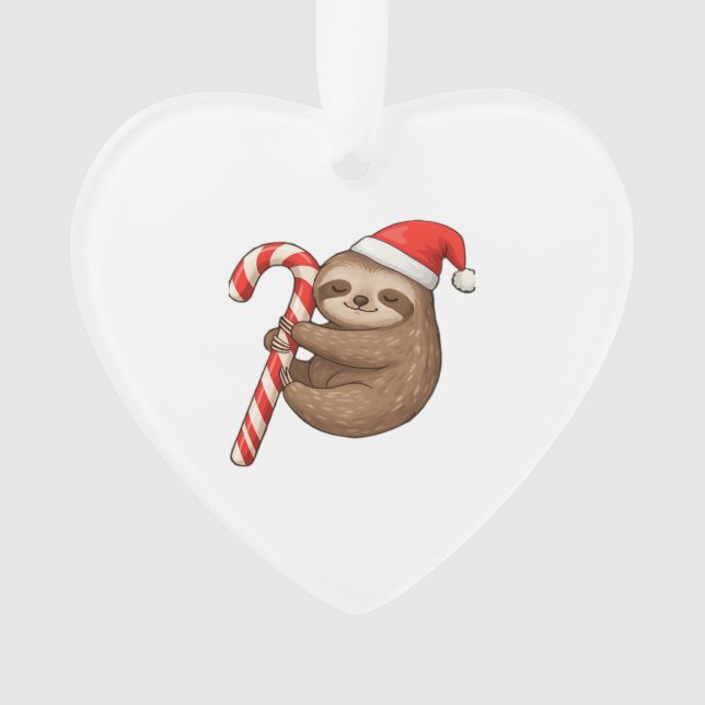 Christmas Sloth Hugging Candy Cane Classic T-Shirt Ornament (Vorderseite)
