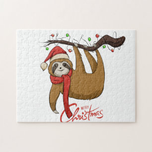 Christmas Sloth on Tree Branch%0A