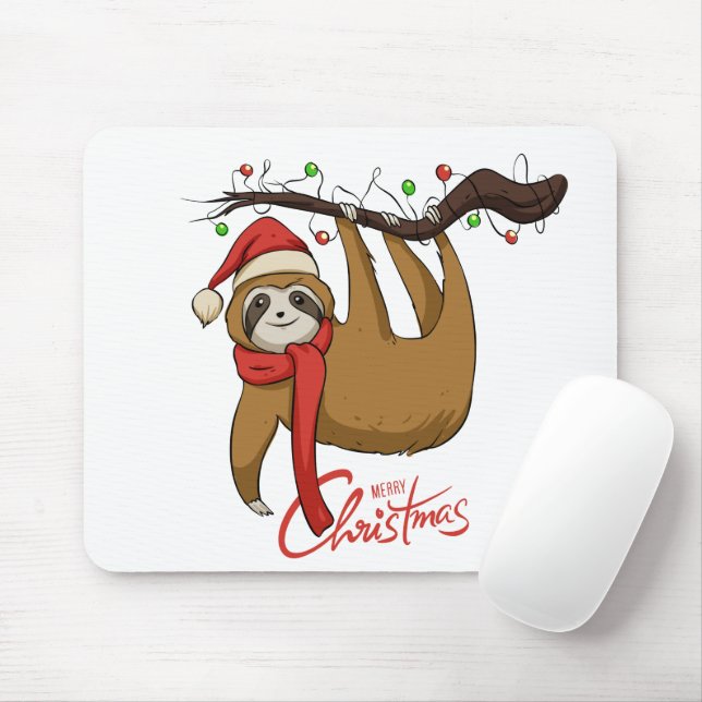 Christmas Sloth on Tree Branch%0A Mousepad (Mit Mouse)