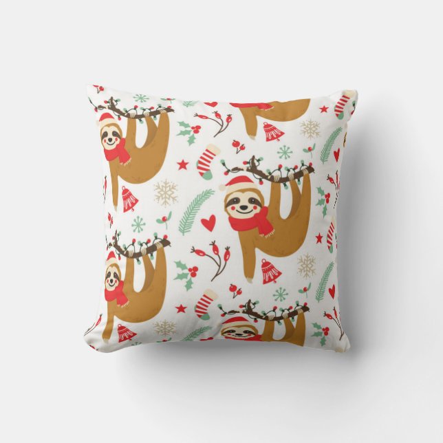 Christmas Sloth Pattern Kissen (Vorderseite)