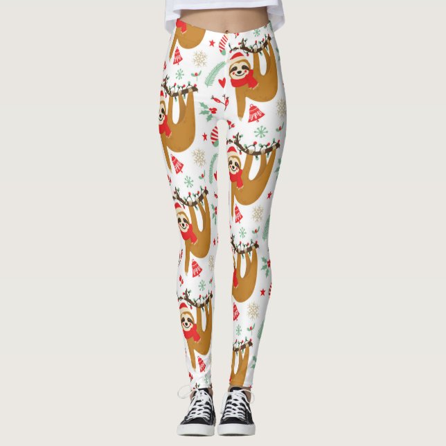 Christmas Sloth Pattern Leggings (Vorderseite)