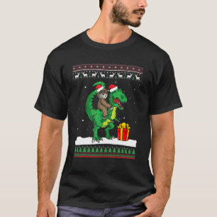Christmas Sloth Riding Dinosaur T Rex Boys Kids XM T-Shirt