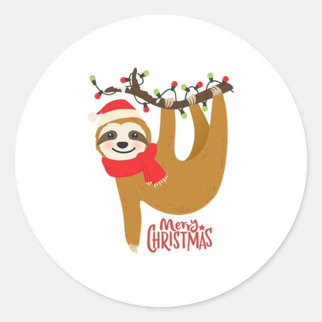 Christmas Sloth Runder Aufkleber (Vorderseite)