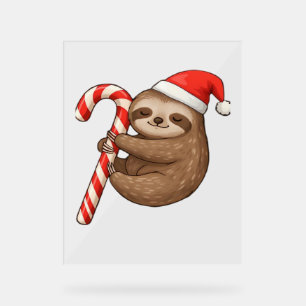 Christmas Sloth umarmt Candy Cane Classic T - Shir Acrylschild